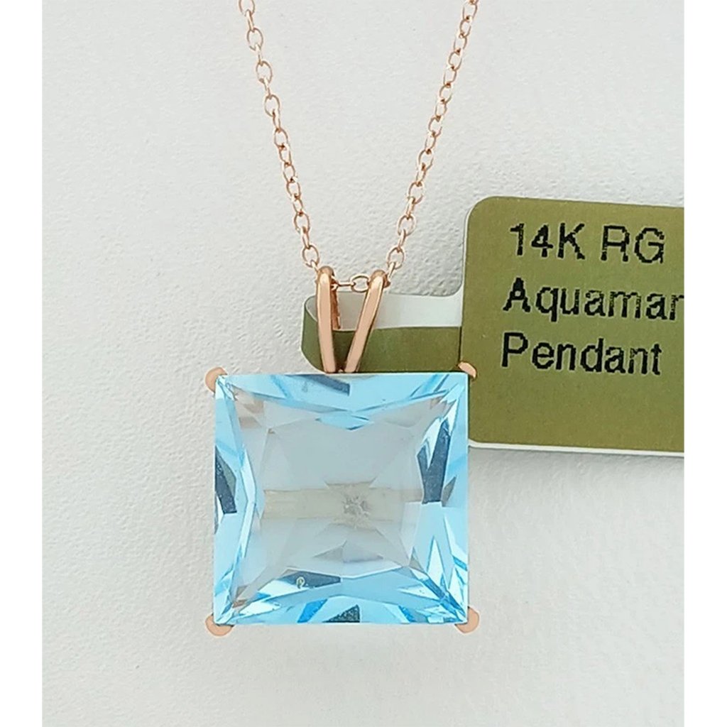 Genuine 7.64 Cts Aquamarine Pendant 14k Rose Gold